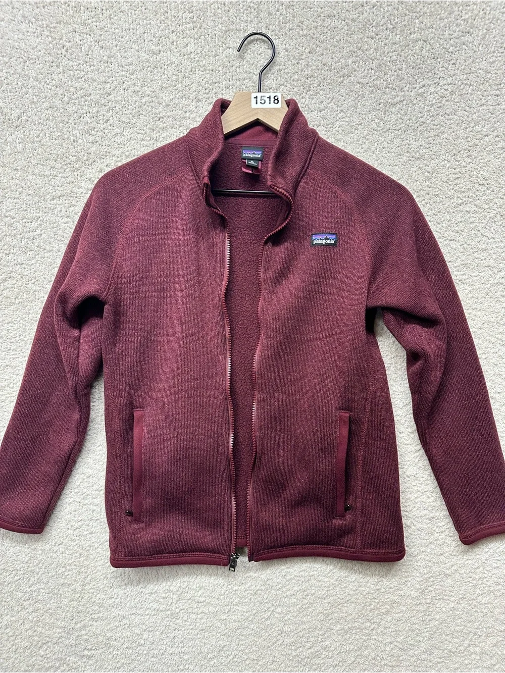Patagonia Better Sweater Full Zip Fleece Jacket Burgundy Kids XL 14 Zip Up